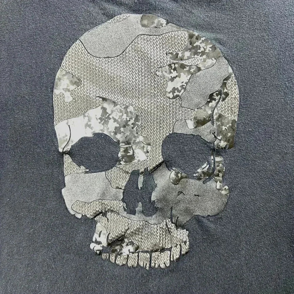 Sean John Mens Large Camo Skull Graphic T-Shirt Black 100% Cotton Dark Goth - Picture 2 of 11
